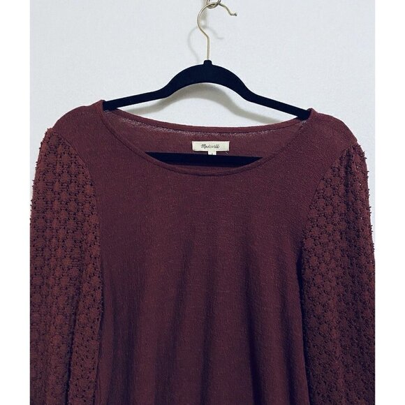 Madewell Top Womens Small Eyelet Sleeve Scoop Neck Dark Red Cotton Stretch Boho - Picture 4 of 9